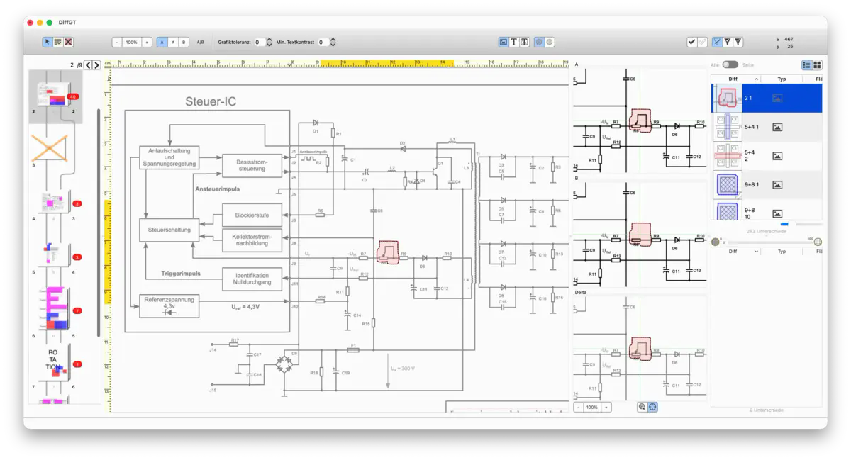 Diff GT 3.6.2 (Blinken zwischen Version A und B): PDF-Vergleich für Schaltpläne, technische Zeichnungen, CAD-Konstruktionszeichnungen