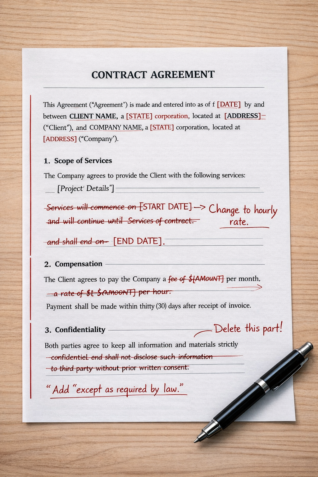 Contract
redlining manually