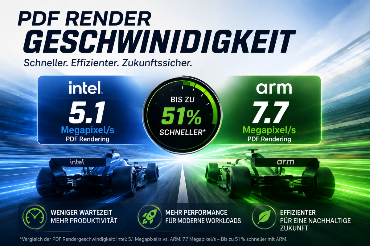 d'accord 4.3: Benchmark PDF-Rendergeschwindigkeit ARM vs. Intel
