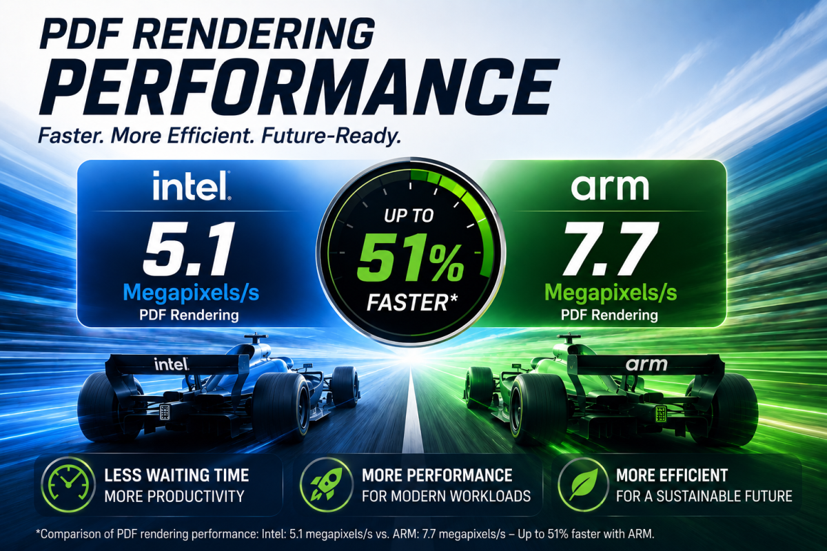 d'accord 4.3: Benchmark PDF rendering speed ARM vs. Intel