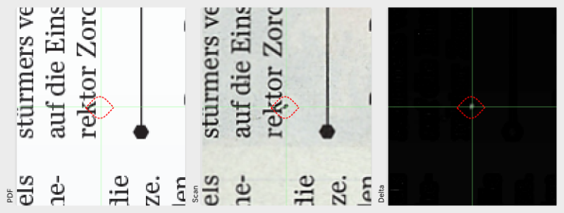 Fremdkörper auf Druckform oder Gummituch im Offsetdruck (Butzen)