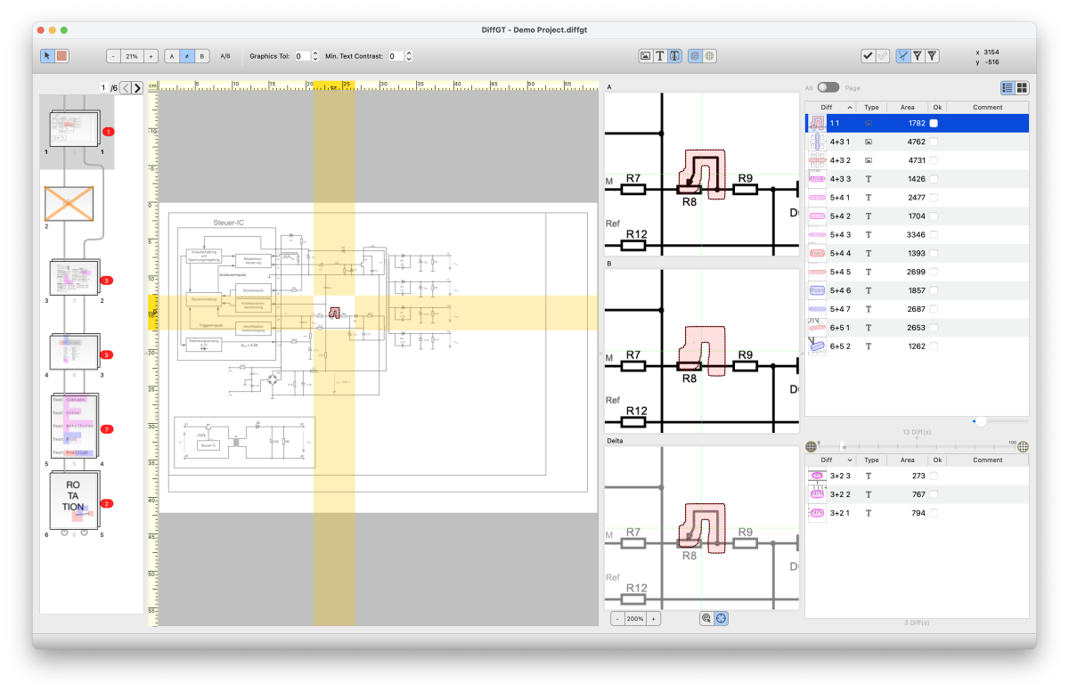 Diff GT 3.3 (GUI): PDF comparison for circuit diagrams, technical drawings(CAD), blueprints