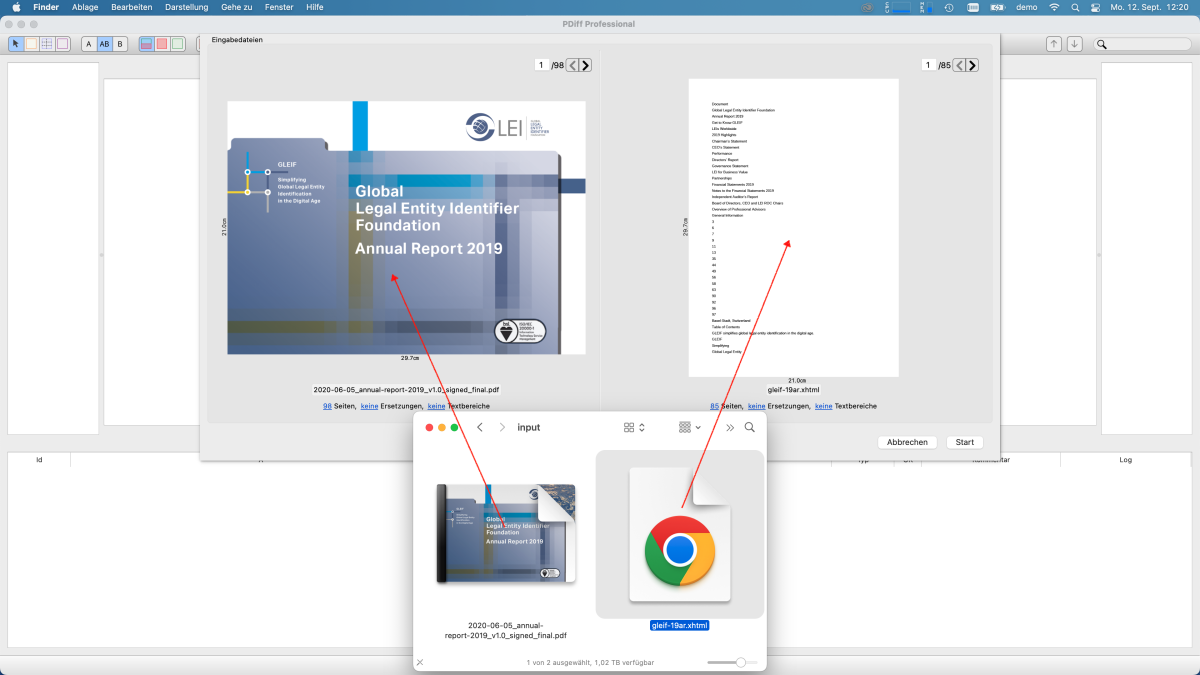 PDF vergleichen mit PDiff 3.4: PDF versus XHTML (XBRL)