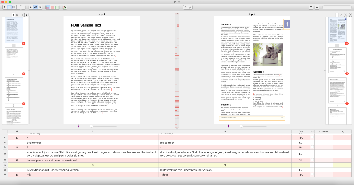 Mit Ausschlussbereichen: Fußzeilen und Randbereich auf allen Seiten in PDF B vom Vergleich ausgeschlossen.