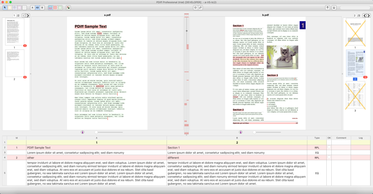 With page ranges: Front matter and back matter of PDF B excluded from comparison.